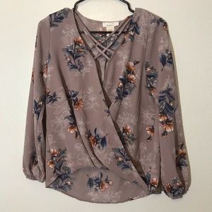 Urban Romantics Mauve Flowered Long Sleeve Blouse